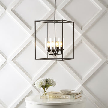 Quinn 8.13" Industrial Farmhouse Iron/Glass LED Pendant - JONATHAN Y